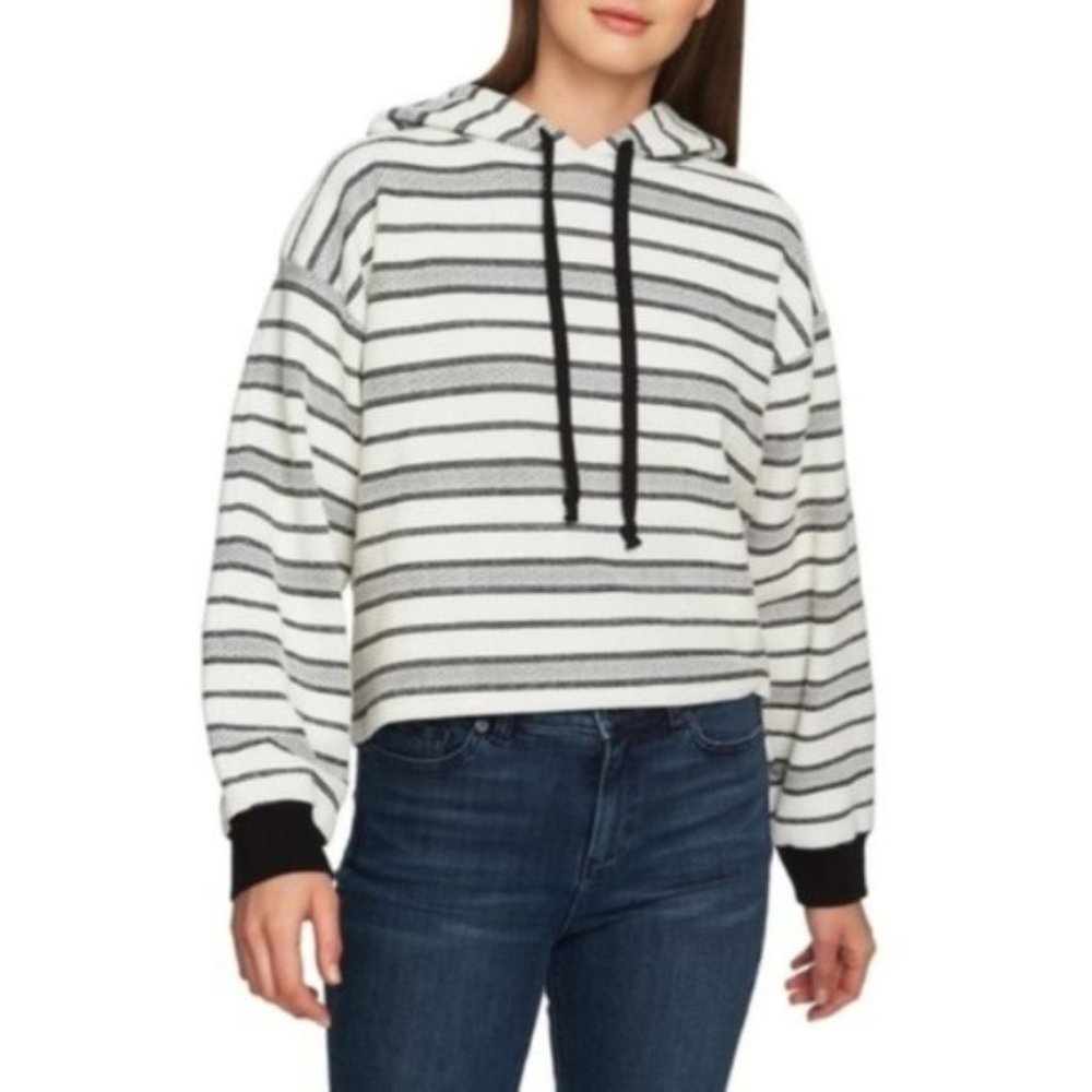 1.State Jacquard Knit Stripe Hooded Pullover, XS
